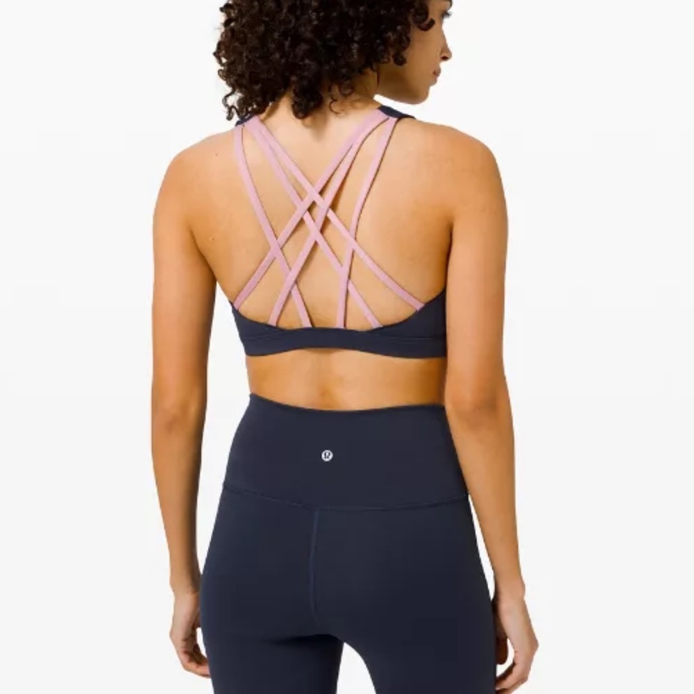 Lululemon Free To Be Serene Sports Bra True Navy Pink Strappy Back Size 6 Women
